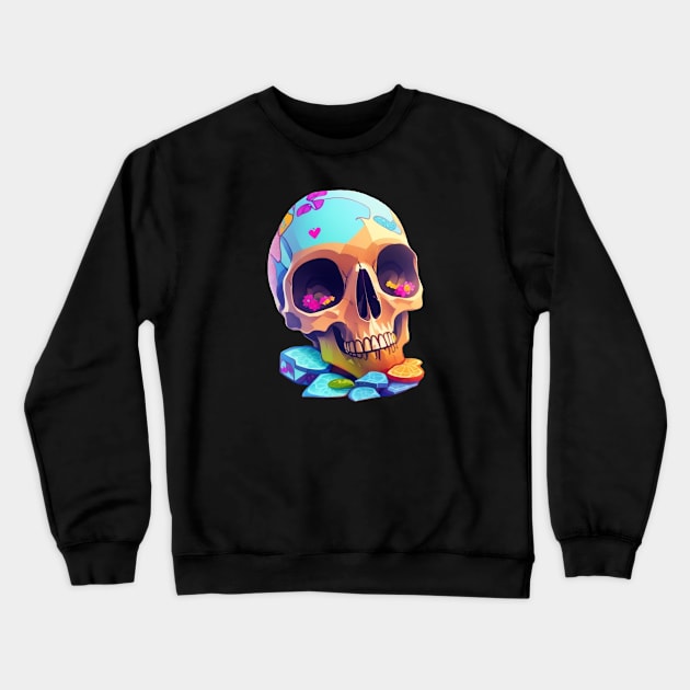 Colorful Flowers Skull with Love Crewneck Sweatshirt by Pixelate Cat